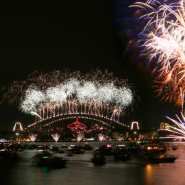 New Years Eve 2006 Fireworks and the illuminated Opera House, Mrs Macquarie's Point Sydney, 2006
