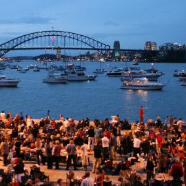 New Years Eve 2006 Fireworks, spectators on shoreline, Mrs Macquarie's Point Sydney, 2006