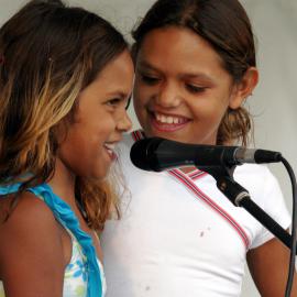 Girls at the microphone, Redfern Community Centre opening, 2004