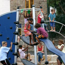 Kids on the slide, Redfern Community Centre opening, 2004