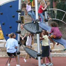 Kids on the slide, Redfern Community Centre opening, 2004