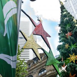 Christmas decorations with 'Peace and Goodwill' banner, Martin Place Sydney, 2007