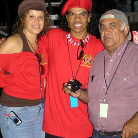 MCs Leah Purcell, Sean Choolburra and friend at Yabun, Redfern Park Redfern, 2005