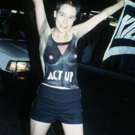 ACT UP walking group, Sydney Gay and Lesbian Mardi Gras Parade, Oxford Street Darlinghurst, 1993