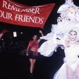 AIDS memorial float, Sydney Gay and Lesbian Mardi Gras Parade, Oxford Street Darlinghurst, 1999