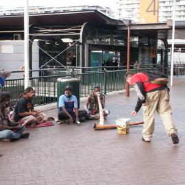 Buskers, Five Aboriginal buskers near the entrance to Wharf 4, Circular Quay Sydney, 2004