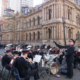 Buskers, Salvation Army playing, George Street Sydney, 2004