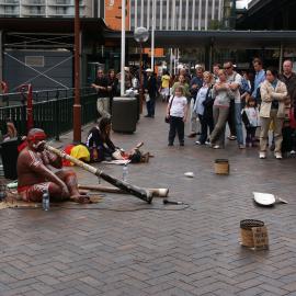 Buskers, Aboriginal plays didgeridoo, Pedestrian Concourse Circular Quay Sydney, 2004