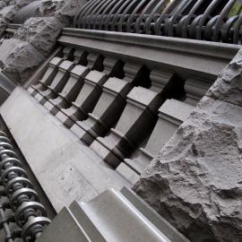 Trachyte balusters and window bars at 354-360 George Street Sydney, 2010