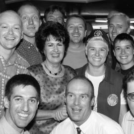 Clover Moore, Lord Mayor of Sydney, with supporters celebrating election victory, Kings Cross, 1995