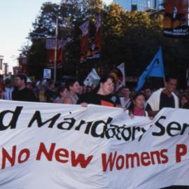 Banner, End Mandatory Sentencing, No New Women's Prison, George Street Sydney, 2000