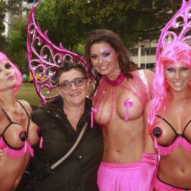 Photographer C.Moore Hardy with Breast Cancer Supporters pre Mardi Gras parade