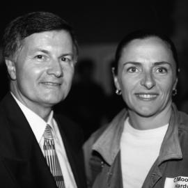 Peter Collins, MP with photographer C.Moore Hardy at State Library for Exhibition launch which included her work