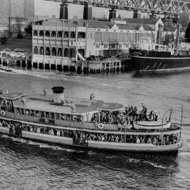 Passengers on the Ferry Karrabee passing Pier One at Dawes Point, 1950's