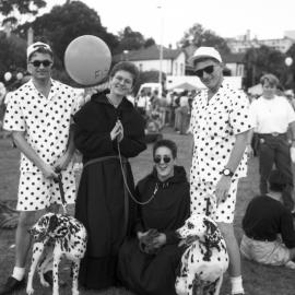 Sisters of Perpetual Indulgence with spotted PJ wearing friends and dalmatians, 1992