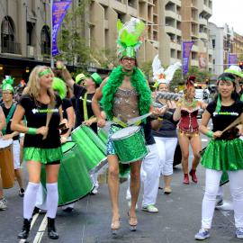 Samba ninja band, Sydney Gay and Lesbian Mardi Gras Parade, Oxford Street Darlinghurst, 2013