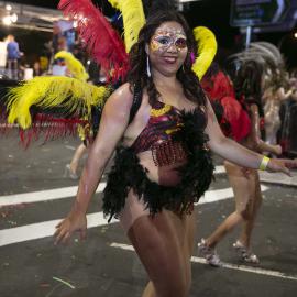 Costume in First Nations colours, Sydney Gay and Lesbian Mardi Gras, Taylor Square Darlinghurst, 2014