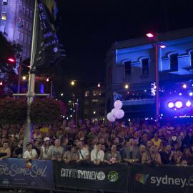 VIP viewing area, Sydney Gay and Lesbian Mardi Gras Parade, Taylor Square Darlinghurst, 2014