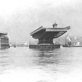 Pyrmont Bridge open for boats to pass through, Darling Harbour, no date