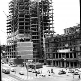 AMP building during construction beside Customs House, Alfred Street Circular Quay, 1960s