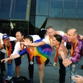 Ice skating medal winners at the Gay Games, Sydney Opera House, Circular Quay, 2002