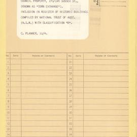 File - Inclusion in historic register, former Corn Exchange building, 173-185 Sussex Street Sydney, 1973