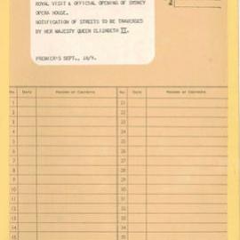 File - Notice of streets to be traversed, Royal visit and official opening of Sydney Opera House, 1973