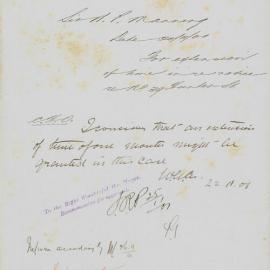 Sir W.P. Manning - Town Clerk. For extension of time in regard to notice 39 Hunter St.