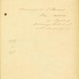 Monsignor O'Haran - TC. [Request to provide St Mary's Cathedral with electric lighting and 