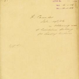 H. Counter [Requesting use of Exhibition Building for Sunday Evening Lectures on social, religious 