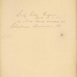 File - City Electrical Engineer - Town Clerk. [Completion of erection of Arc Lamp at cnr Chalmers and 