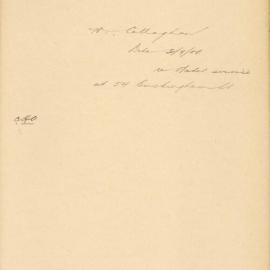 File - City Health Officer. Letter from M. Callaghan, 54 Buckingham St. Request that water pipes of