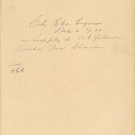 File - City Electrical Engineer - Town Clerk. Supply of electricity to A.E. Goldstein, Bank of