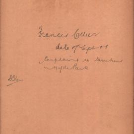 File - Complaint concerning larrikins in Hyde Park, 1908