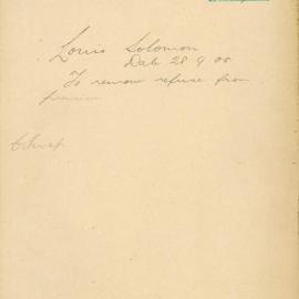 File - Louis Solomon (Clothing Manufacturer) - Town Clerk. To remove refuse from premises [350 Kent St.]