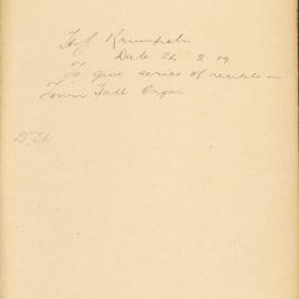 File - H J Krumpeln, Boston, USA. [Blind organist] Asking if Council would like to engage him to play 