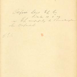 File - W Buckingham - T/C. [Correspondence with Oxford Street Electric Light Coy regarding type of lamps 