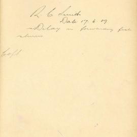 File - R.C. Smith - Town Clerk. Delay in forwarding fish returns to Commercial Hotel, Ballina