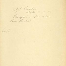 A J Cooper requesting information about rents and availability of space for a fruit store at the 