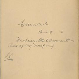 Council. [Flushing street pavements in lieu of the present method of dry sweeping]