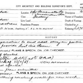 Building Inspectors Card: 39/61 Parramatta Rd & Missenden Rd. Factory. Application to erect addl 