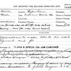 Building Inspectors Card - Alterations to air raid shelter - Marcus Clark & Co - Bijou Lane, 1947