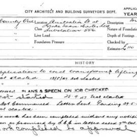 Building Inspectors Card: Australia St. at Larke, Neave & Carter Ltd. Substation 556. Application 