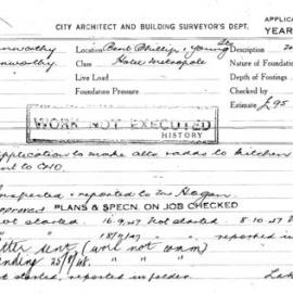 Building Inspectors Card - Alterations and additions, Hotel Metropole, Bent Street, 1947-1948