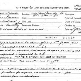 Building Inspectors Card: 498/500 Bourke St cnr Arthur St. Application to strengthen 1st floor etc. 