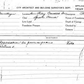 Building Inspectors Card: Cnr Riley & Goodlet Sts. Sports Arena. 1 Card. 