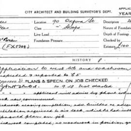Building Inspectors Card: 90 Oxford Street. Shops. Application to erect WC and washroom ground 