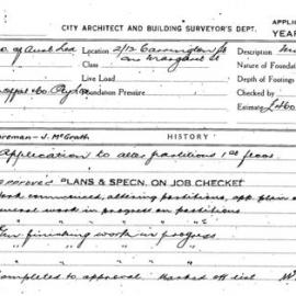 Building Inspectors Card: 2/12 Carrington St crn Margaret St. Application to alter partitions 1st 