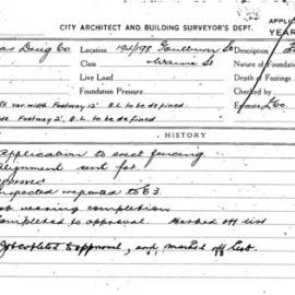 Building Inspectors Card: 194/198 Goulburn St & Waine St. Application to erect fencing. 1 card.