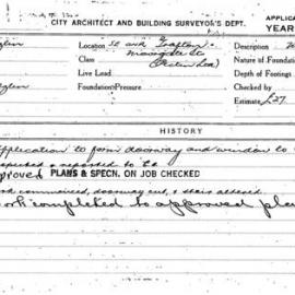 Building Inspectors Card: SE cnr Grafton and Moorgate Streets (Bectin Ltd). Application to form 